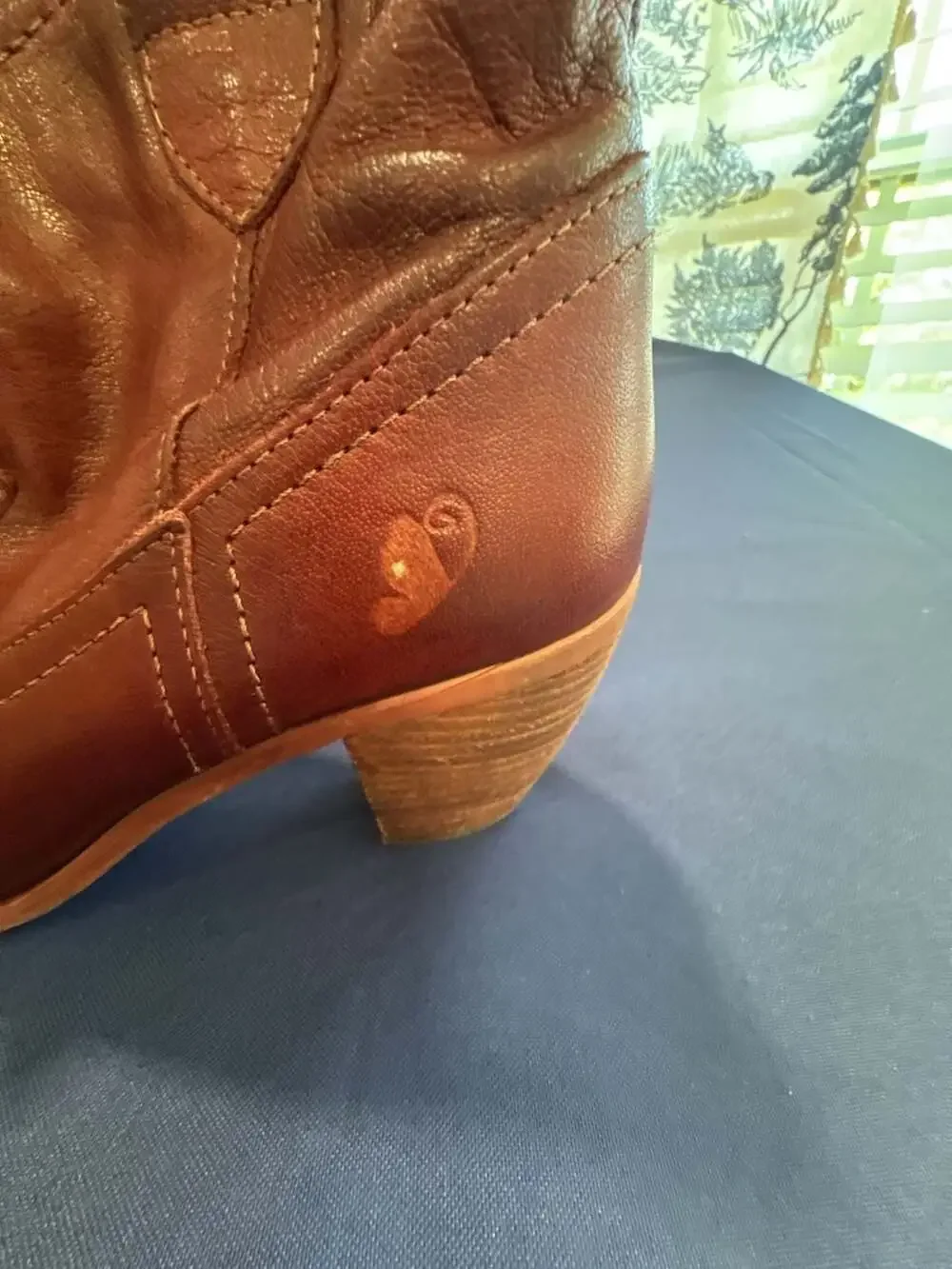 Felmini Deep Cognac  Leather Western Ankle Boots with Striped Lining